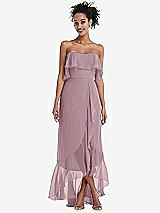 Alt View 1 Thumbnail - Dusty Rose Off-the-Shoulder Ruffled High Low Maxi Dress
