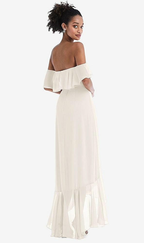 Back View - Ivory Off-the-Shoulder Ruffled High Low Maxi Dress
