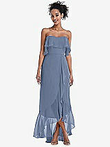 Alt View 1 Thumbnail - Larkspur Blue Off-the-Shoulder Ruffled High Low Maxi Dress