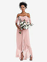 Alt View 2 Thumbnail - Rose Off-the-Shoulder Ruffled High Low Maxi Dress