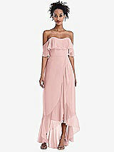 Front View Thumbnail - Rose Off-the-Shoulder Ruffled High Low Maxi Dress