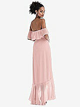 Rear View Thumbnail - Rose Off-the-Shoulder Ruffled High Low Maxi Dress