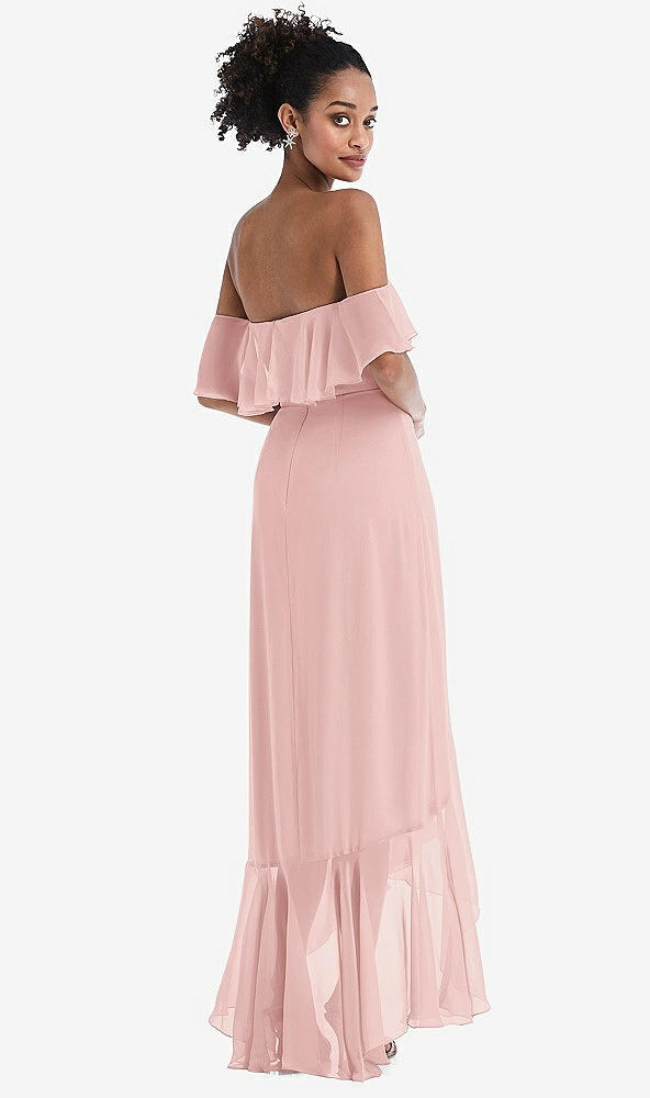 Back View - Rose Off-the-Shoulder Ruffled High Low Maxi Dress