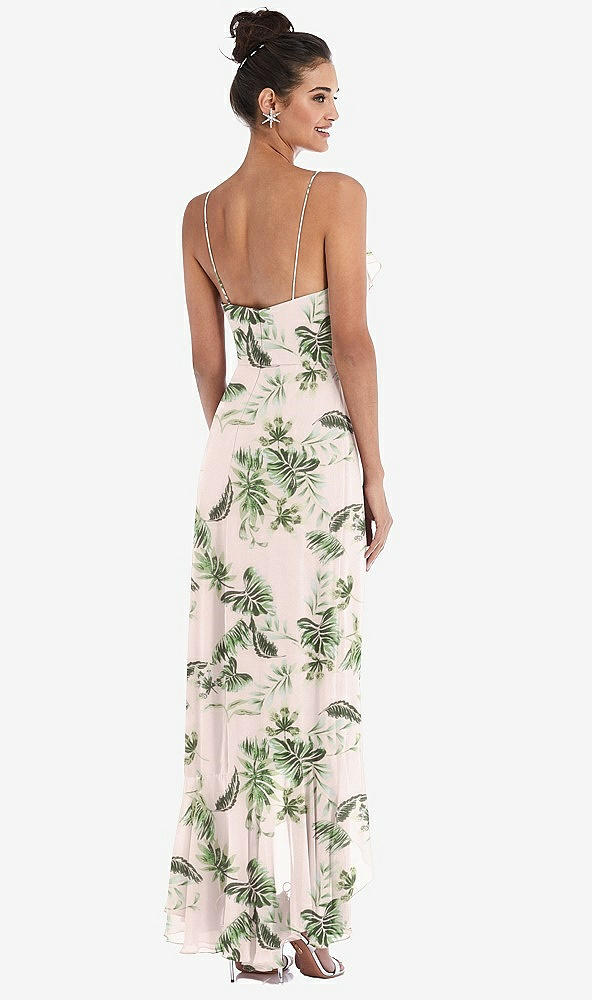 Back View - Palm Beach Print Ruffle-Trimmed V-Neck High Low Wrap Dress
