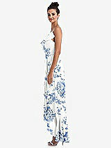 Side View Thumbnail - Cottage Rose Dusk Blue Ruffle-Trimmed V-Neck High Low Wrap Dress