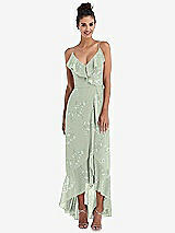 Front View Thumbnail - Vintage Primrose Sage Ruffle-Trimmed V-Neck High Low Wrap Dress