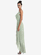 Side View Thumbnail - Vintage Primrose Sage Ruffle-Trimmed V-Neck High Low Wrap Dress