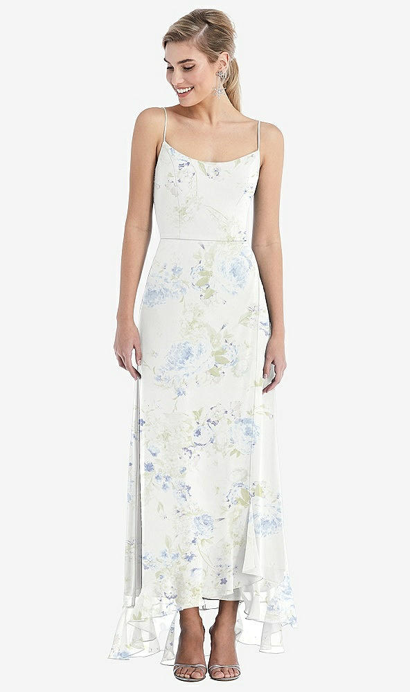 Front View - Bleu Garden Scoop Neck Ruffle-Trimmed High Low Maxi Dress