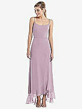 Front View Thumbnail - Suede Rose Scoop Neck Ruffle-Trimmed High Low Maxi Dress