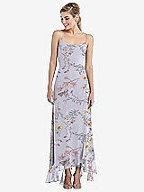 Front View Thumbnail - Butterfly Botanica Silver Dove Scoop Neck Ruffle-Trimmed High Low Maxi Dress