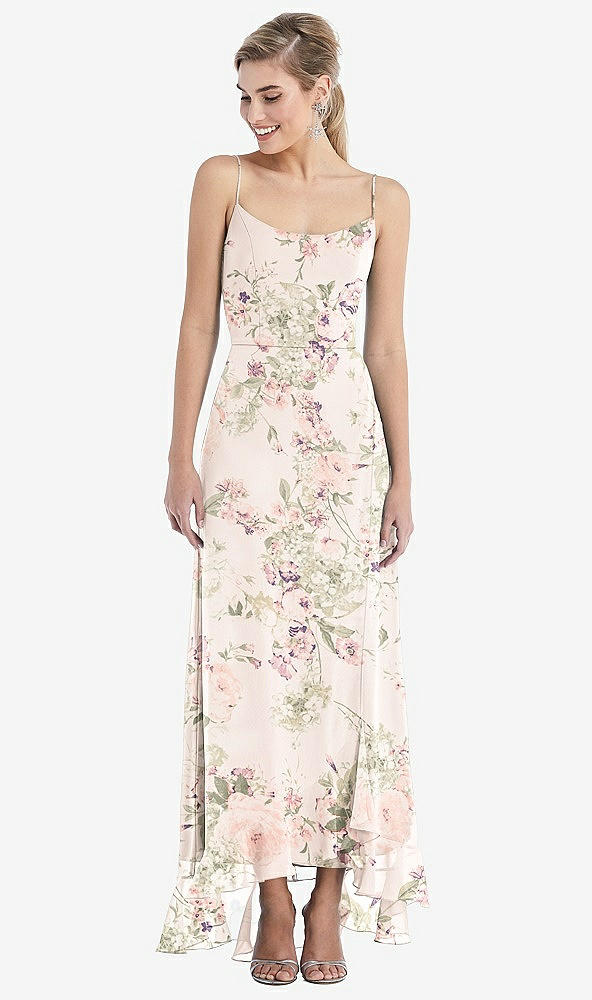 Front View - Blush Garden Scoop Neck Ruffle-Trimmed High Low Maxi Dress