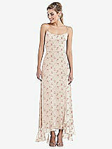 Front View Thumbnail - Coquette Floral Print Scoop Neck Ruffle-Trimmed High Low Maxi Dress