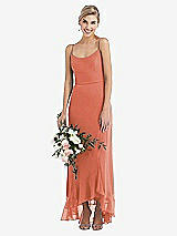 Alt View 1 Thumbnail - Terracotta Copper Scoop Neck Ruffle-Trimmed High Low Maxi Dress
