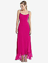 Front View Thumbnail - Think Pink Scoop Neck Ruffle-Trimmed High Low Maxi Dress