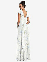 Rear View Thumbnail - Bleu Garden Flutter Sleeve V-Keyhole Chiffon Maxi Dress