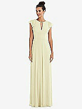Front View Thumbnail - Butter Yellow Flutter Sleeve V-Keyhole Chiffon Maxi Dress