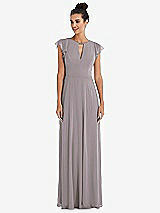 Front View Thumbnail - Cashmere Gray Flutter Sleeve V-Keyhole Chiffon Maxi Dress