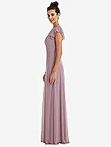 Side View Thumbnail - Dusty Rose Flutter Sleeve V-Keyhole Chiffon Maxi Dress