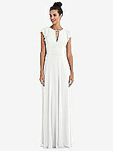Front View Thumbnail - White Flutter Sleeve V-Keyhole Chiffon Maxi Dress