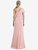 Rear View Thumbnail - Rose One-Shoulder Cap Sleeve Trumpet Gown with Front Slit
