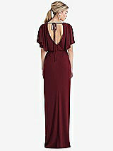 Rear View Thumbnail - Cabernet Open-Back Three-Quarter Sleeve Draped Tulip Skirt Maxi Dress