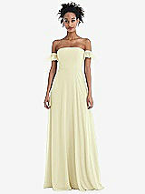 Front View Thumbnail - Butter Yellow Off-the-Shoulder Ruffle Cuff Sleeve Chiffon Maxi Dress