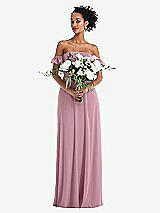 Alt View 2 Thumbnail - Dusty Pink Off-the-Shoulder Ruffle Cuff Sleeve Chiffon Maxi Dress