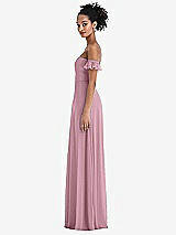 Side View Thumbnail - Dusty Pink Off-the-Shoulder Ruffle Cuff Sleeve Chiffon Maxi Dress