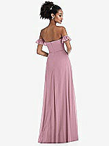 Rear View Thumbnail - Dusty Pink Off-the-Shoulder Ruffle Cuff Sleeve Chiffon Maxi Dress