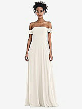 Front View Thumbnail - Ivory Off-the-Shoulder Ruffle Cuff Sleeve Chiffon Maxi Dress