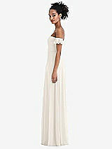 Side View Thumbnail - Ivory Off-the-Shoulder Ruffle Cuff Sleeve Chiffon Maxi Dress