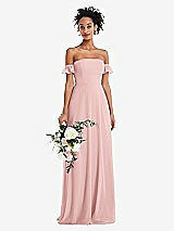 Alt View 1 Thumbnail - Rose Off-the-Shoulder Ruffle Cuff Sleeve Chiffon Maxi Dress