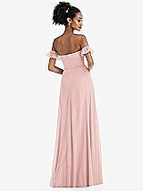 Rear View Thumbnail - Rose Off-the-Shoulder Ruffle Cuff Sleeve Chiffon Maxi Dress