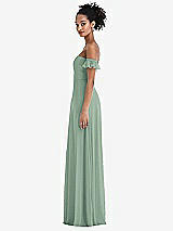 Side View Thumbnail - Seagrass Off-the-Shoulder Ruffle Cuff Sleeve Chiffon Maxi Dress