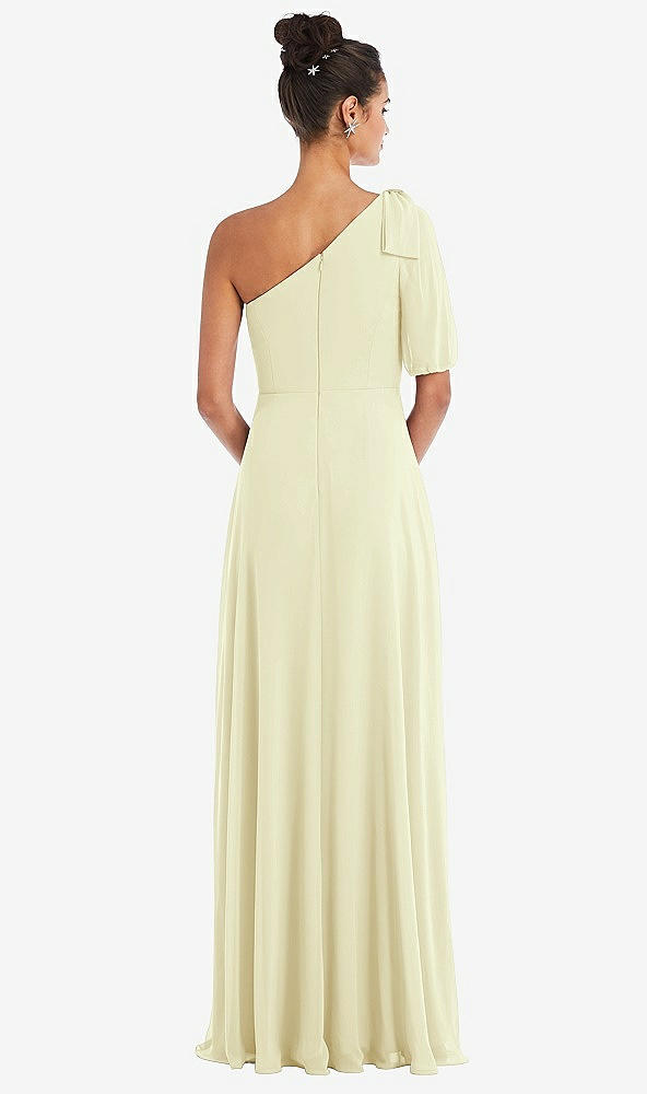 Back View - Butter Yellow Bow One-Shoulder Flounce Sleeve Maxi Dress