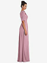 Side View Thumbnail - Dusty Pink Bow One-Shoulder Flounce Sleeve Maxi Dress