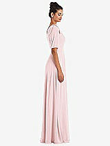 Side View Thumbnail - Ballet Pink Bow One-Shoulder Flounce Sleeve Maxi Dress