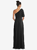 Rear View Thumbnail - Black Bow One-Shoulder Flounce Sleeve Maxi Dress