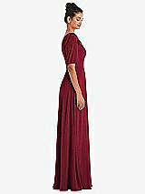 Side View Thumbnail - Burgundy Bow One-Shoulder Flounce Sleeve Maxi Dress