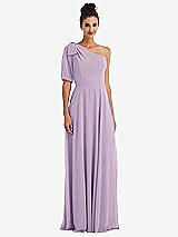 Front View Thumbnail - Pale Purple Bow One-Shoulder Flounce Sleeve Maxi Dress