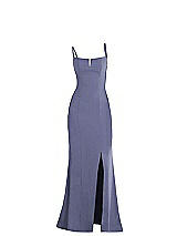 Alt View 1 Thumbnail - French Blue Notch Crepe Trumpet Gown with Front Slit