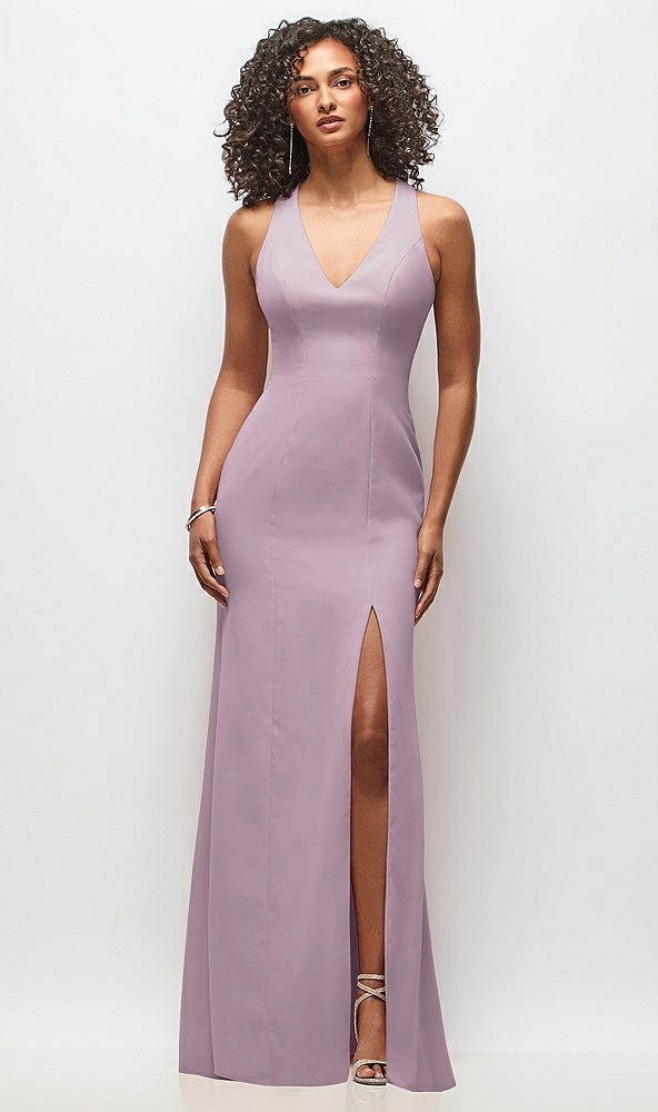 Front View - Suede Rose Criss-Cross Cutout Back Maxi Dress with Front Slit