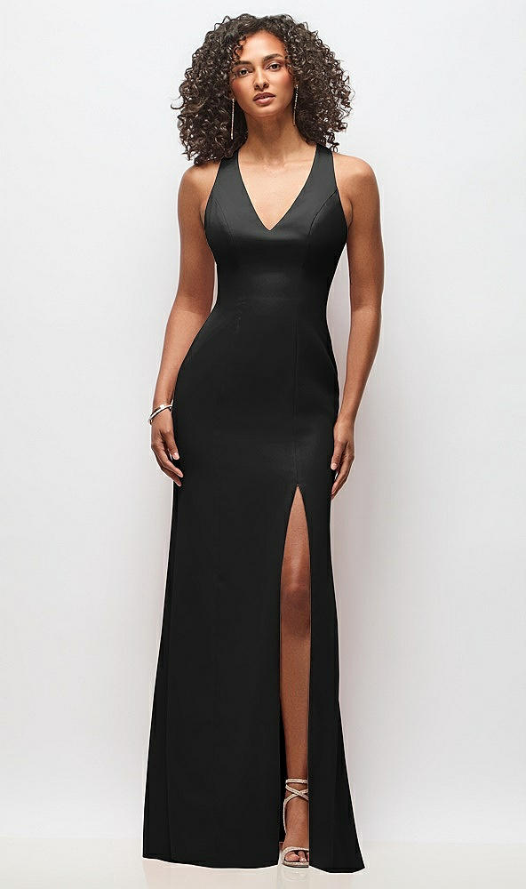 Front View - Black Criss-Cross Cutout Back Maxi Dress with Front Slit