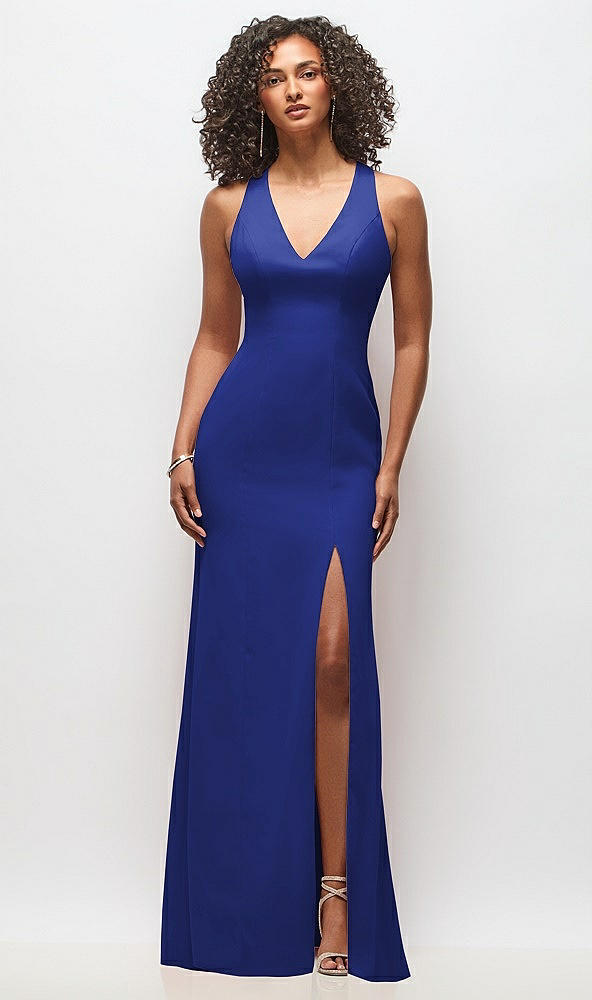 Front View - Cobalt Blue Criss-Cross Cutout Back Maxi Dress with Front Slit