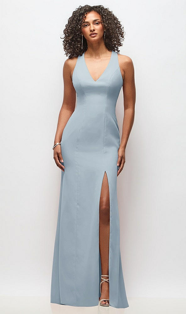 Front View - Mist Criss-Cross Cutout Back Maxi Dress with Front Slit