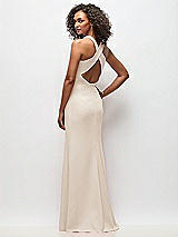 Rear View Thumbnail - Oat Criss-Cross Cutout Back Maxi Dress with Front Slit