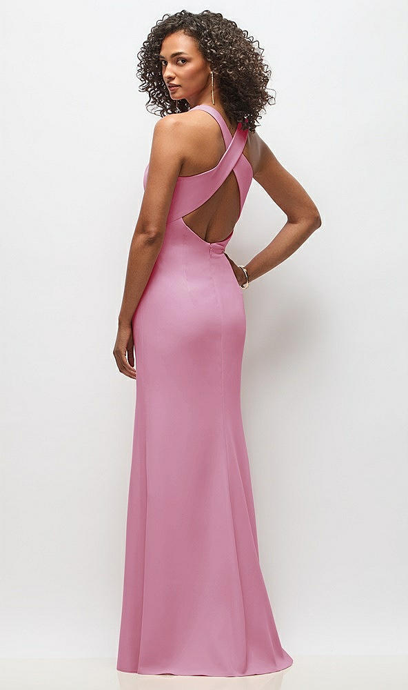 Back View - Powder Pink Criss-Cross Cutout Back Maxi Dress with Front Slit