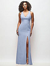Front View Thumbnail - Sky Blue Criss-Cross Cutout Back Maxi Dress with Front Slit