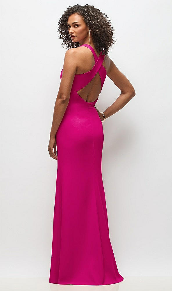 Back View - Think Pink Criss-Cross Cutout Back Maxi Dress with Front Slit