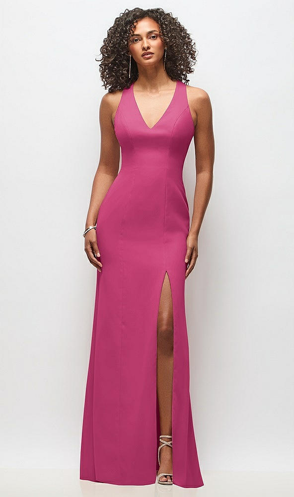Front View - Tea Rose Criss-Cross Cutout Back Maxi Dress with Front Slit